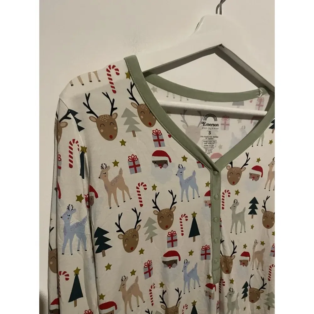 SANTA AND FRIENDS CHRISTMAS ADULT BAMBOO‎ PAJAMAS WOMEN'S TOP Small